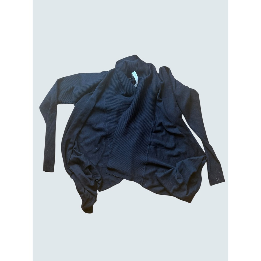 Lululemon Black Merino Wool Silk Cashmere Draped Open Front Cardigan Size 4